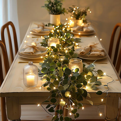 🌿Twinkling Tree Fairy Light Olive Vine🌿6FT 96 LED Fairy Lights Prelit - Battery Operated, Pre-lit Lighted Artificial Olive Garland with Timer for Christmas Fireplace Decorations (2pcs Pointed)