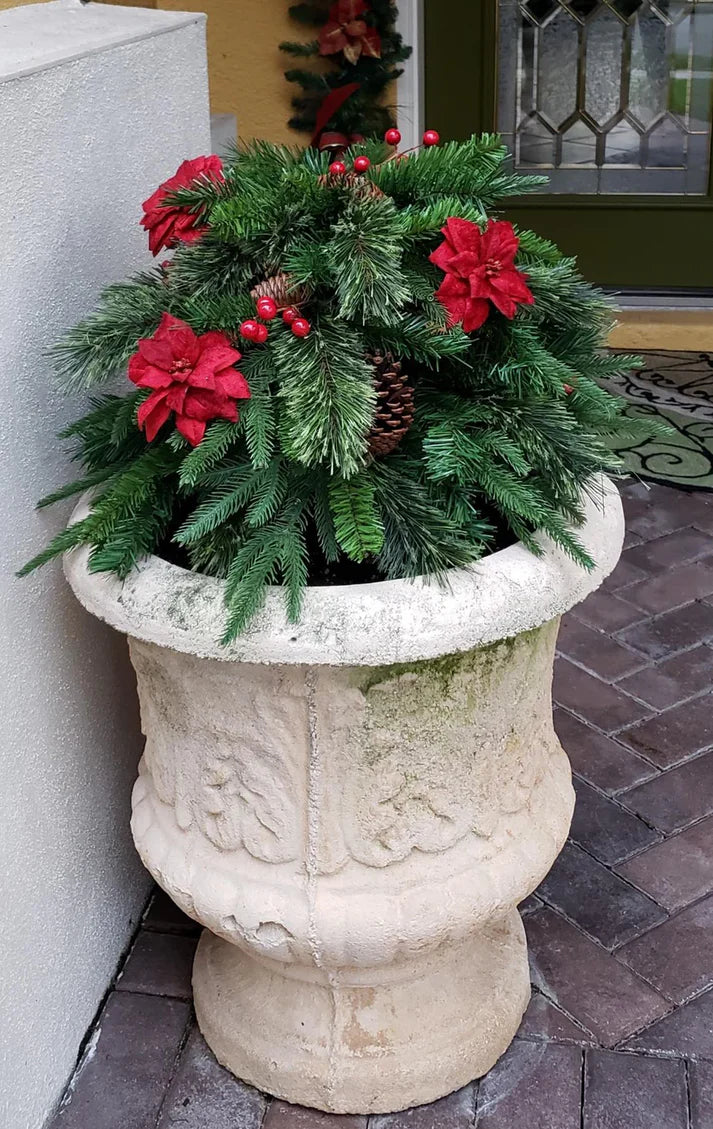 Pre-lit Artificial Christmas Tree Urn Filler ,Weatherproof sparkle for entryways and patios