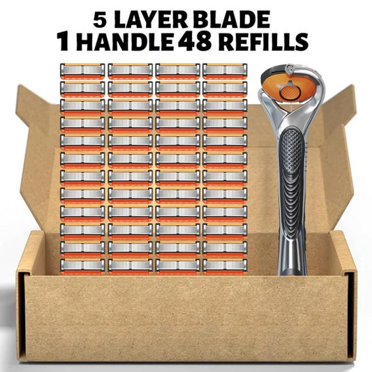 24/48-Piece Men's Razor Blade Replacement Set with Free Handle - Ultra Sharp Stainless Steel Blades for Smooth Shaving