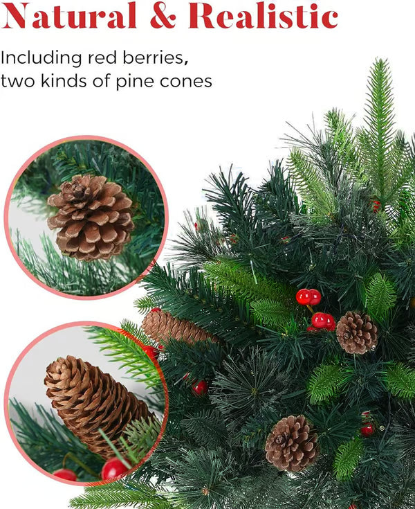 Pre-lit Artificial Christmas Tree Urn Filler ,Weatherproof sparkle for entryways and patios