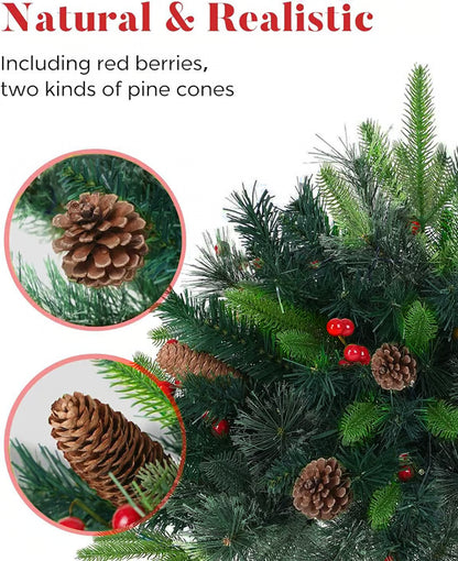 Pre-lit Artificial Christmas Tree Urn Filler ,Weatherproof sparkle for entryways and patios