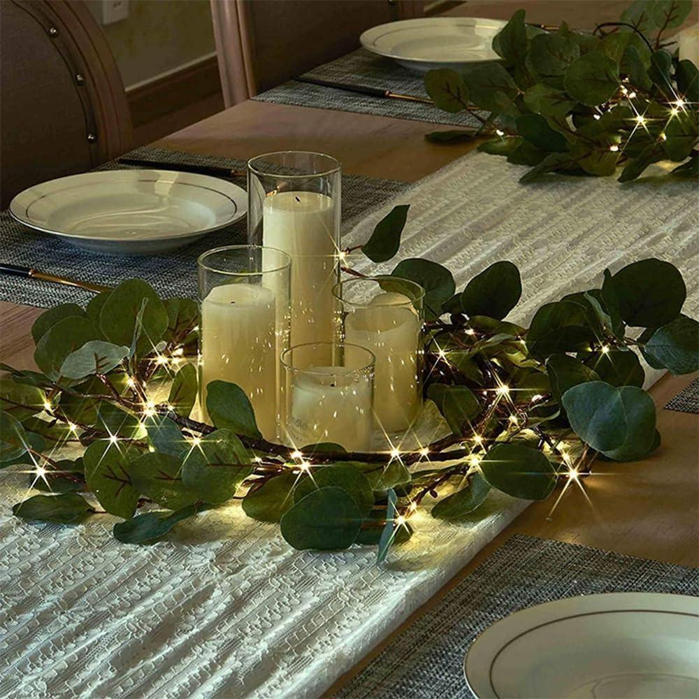 🌿Twinkling Tree Fairy Light Olive Vine🌿6FT 96 LED Fairy Lights Prelit - Battery Operated, Pre-lit Lighted Artificial Olive Garland with Timer for Christmas Fireplace Decorations (2pcs Pointed)
