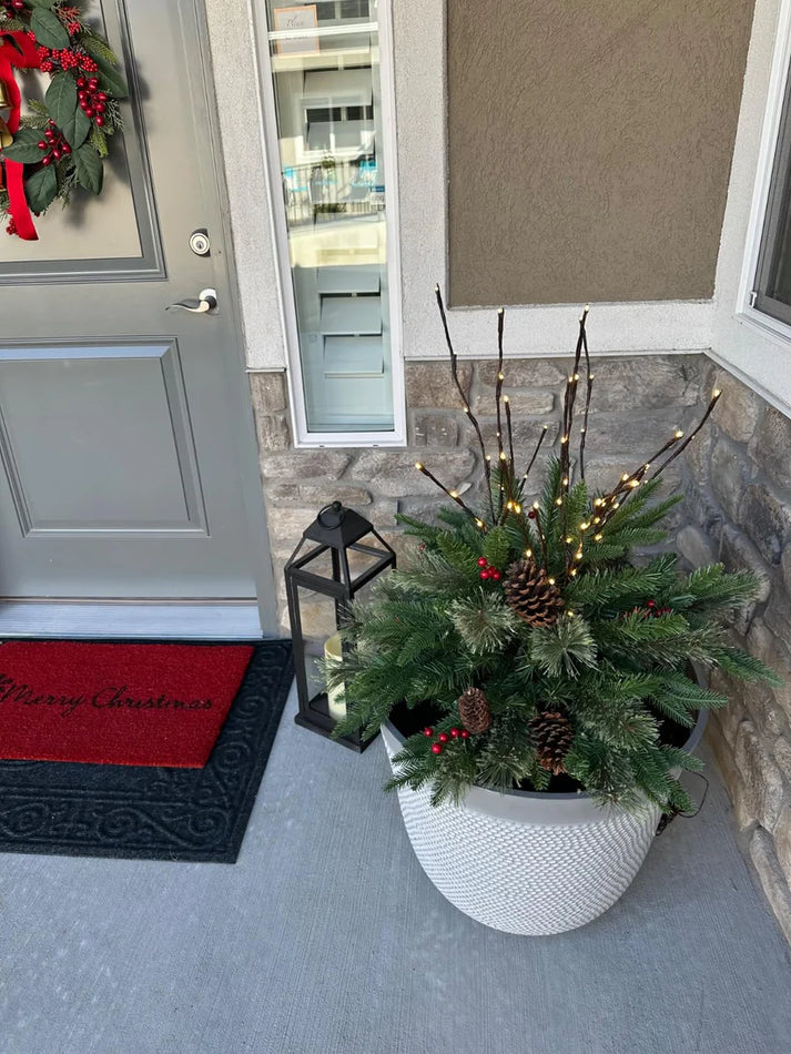 Pre-lit Artificial Christmas Tree Urn Filler ,Weatherproof sparkle for entryways and patios