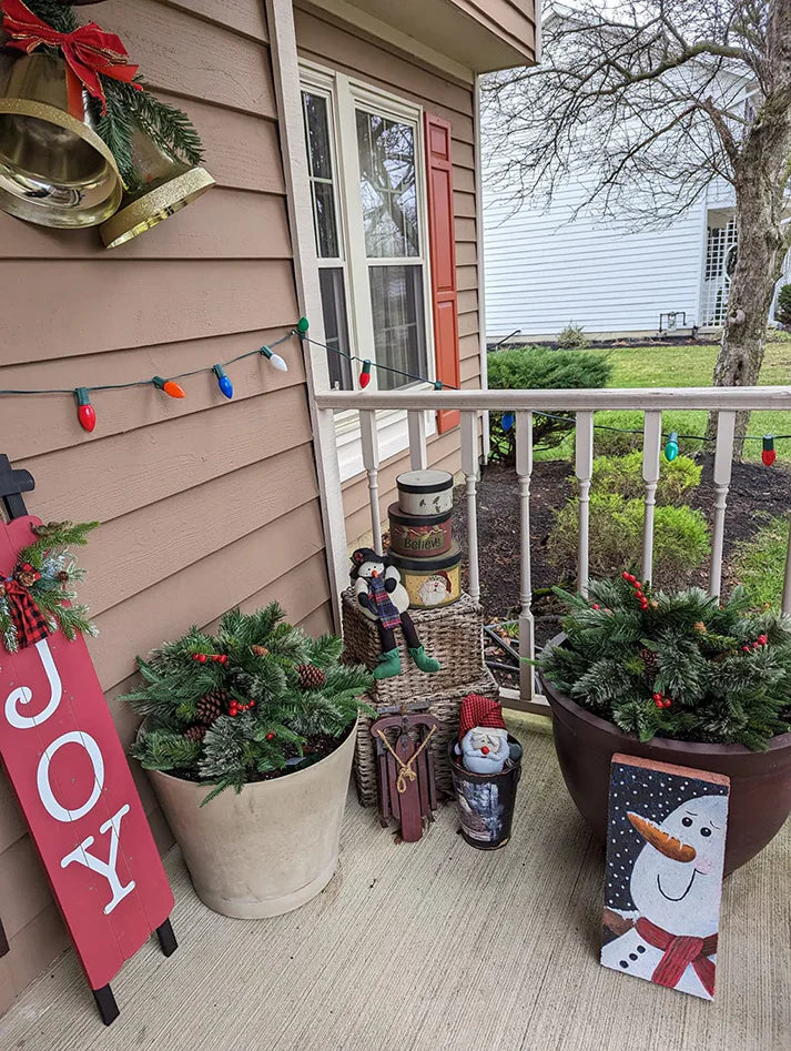 Pre-lit Artificial Christmas Tree Urn Filler ,Weatherproof sparkle for entryways and patios